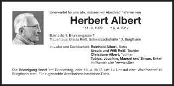 Traueranzeige von Herbert Albert von Der Bote