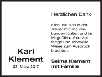 Traueranzeige von Karl Klement von Der Bote