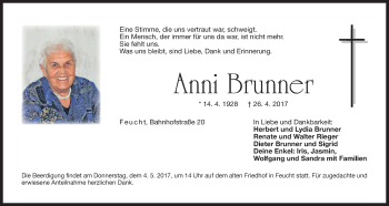 Traueranzeige von Anni Brunner von Der Bote