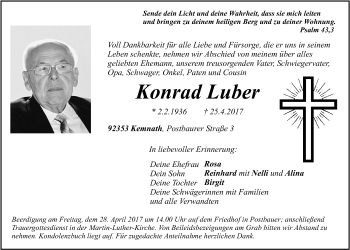 Traueranzeige von Konrad Luber von Der Bote