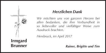 Traueranzeige von Irmgard Brunner von Hersbrucker Zeitung