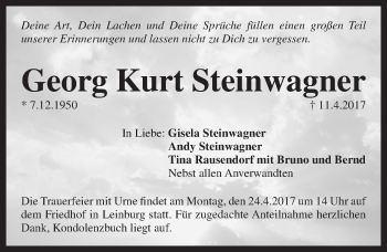 Traueranzeige von Georg Kurt Steinwagner von Pegnitz-Zeitung