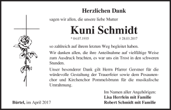 Traueranzeige von Kun Schmidt von Hersbrucker Zeitung