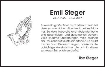 Traueranzeige von Emil Steger von Der Bote