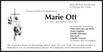 Traueranzeige von Marie Ott von Pegnitz-Zeitung