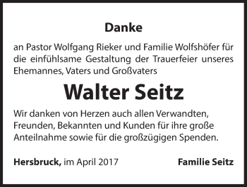 Traueranzeige von Walter Seitz von Hersbrucker Zeitung