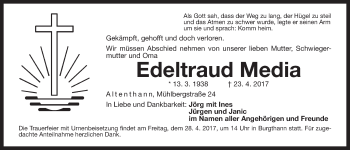 Traueranzeige von Edeltraud Media von Der Bote