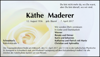 Traueranzeige von Katharina Maderer von Pegnitz-Zeitung