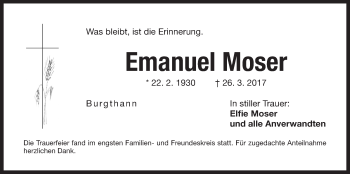 Traueranzeige von Emanuel Moser von Der Bote