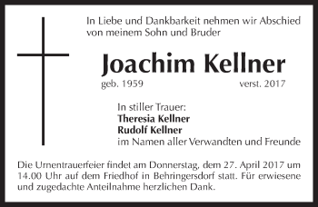 Traueranzeige von Joachim Kellner von N-Land
