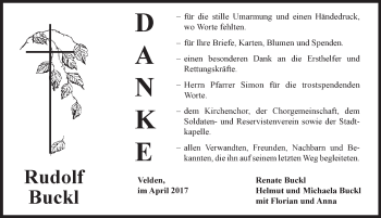Traueranzeige von Rudolf Buckl von Hersbrucker Zeitung