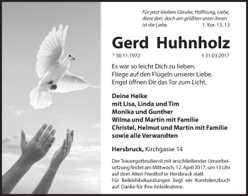 Traueranzeige von Gerd Huhnholz von Hersbrucker Zeitung