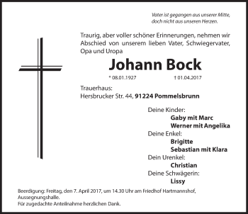 Traueranzeige von Johann Bock von Hersbrucker Zeitung