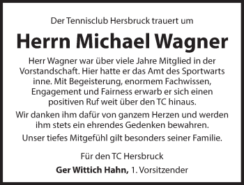 Traueranzeige von Michael Wagner von Hersbrucker Zeitung