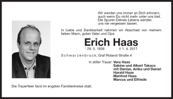 Traueranzeige von Erich Haas von Der Bote