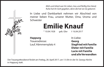 Traueranzeige von Emilie Knauf von Hersbrucker Zeitung