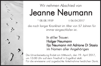 Traueranzeige von Jeanne Neumann von Hersbrucker Zeitung