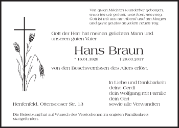 Traueranzeige von Hans Braun von Hersbrucker Zeitung
