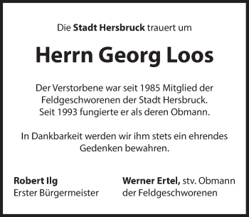 Traueranzeige von Georg Loos von Hersbrucker Zeitung