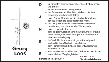 Traueranzeige von Georg Loos von Hersbrucker Zeitung
