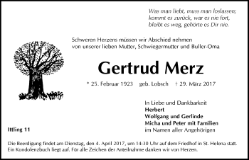 Traueranzeige von Gertrud Merz von Pegnitz-Zeitung