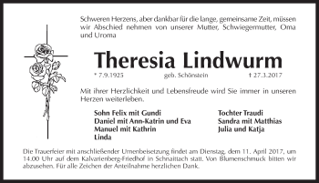Traueranzeige von Theresia Lindwurm von Pegnitz-Zeitung