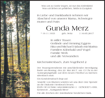 Traueranzeige von Gunda Merz von Hersbrucker Zeitung
