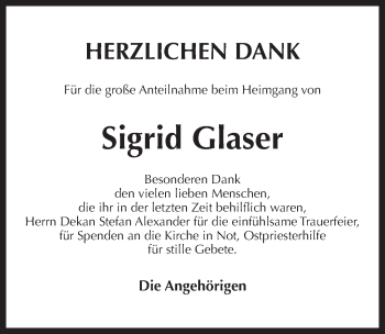 Traueranzeige von Sigrid Glaser von Pegnitz-Zeitung