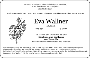 Traueranzeige von Eva Wallner von Pegnitz-Zeitung