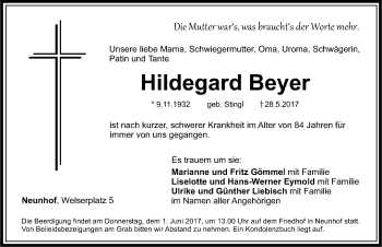 Traueranzeige von Hildegard Beyer von Pegnitz-Zeitung