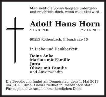 Traueranzeige von Adolf Hans Horn von Pegnitz-Zeitung