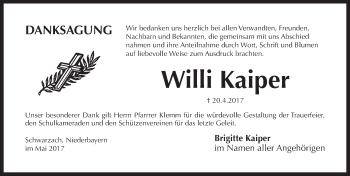 Traueranzeige von Willi Kaiper von Pegnitz-Zeitung