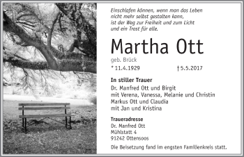 Traueranzeige von Martha Ott von Pegnitz-Zeitung