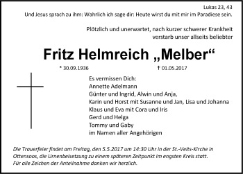 Traueranzeige von Fritz Heimreich von Pegnitz-Zeitung
