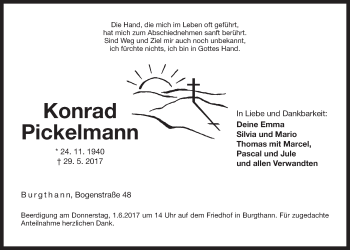 Traueranzeige von Konrad Pickelmann von Der Bote