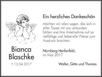 Traueranzeige von Bianca Blaschke von Hersbrucker Zeitung