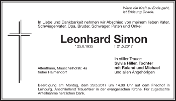 Traueranzeige von Leonhard Simon von Pegnitz-Zeitung