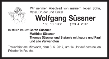 Traueranzeige von Wolfgang  Süssner von Der Bote