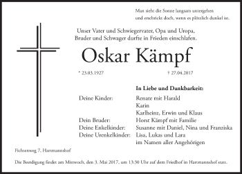 Traueranzeige von Oskar Kämpf von Hersbrucker Zeitung