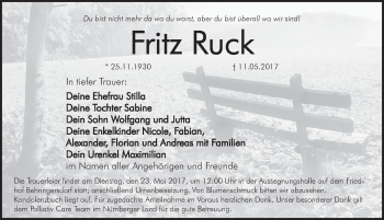 Traueranzeige von Fritz Ruck von Pegnitz-Zeitung