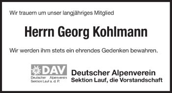 Traueranzeige von Georg Kohlmann von Pegnitz-Zeitung