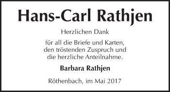 Traueranzeige von Hans-Carl Rathjen von Pegnitz-Zeitung