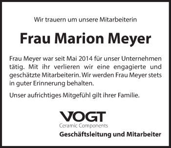 Traueranzeige von Marion Meyer von Hersbrucker Zeitung
