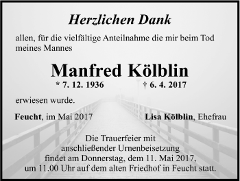 Traueranzeige von Manfred Kölblin von Der Bote