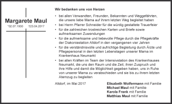 Traueranzeige von Margarete Maul von Der Bote