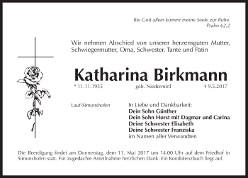 Traueranzeige von Katharina Birkmann von Pegnitz-Zeitung
