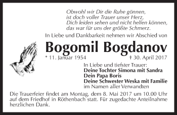 Traueranzeige von Bogomil Bogdanov von Pegnitz-Zeitung