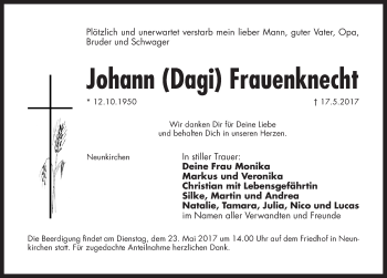 Traueranzeige von Johann Frauenknecht von Pegnitz-Zeitung