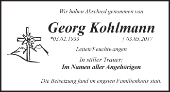 Traueranzeige von Georg Kohlmann von Pegnitz-Zeitung
