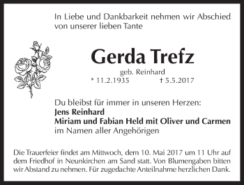 Traueranzeige von Gerda Trefz von Pegnitz-Zeitung